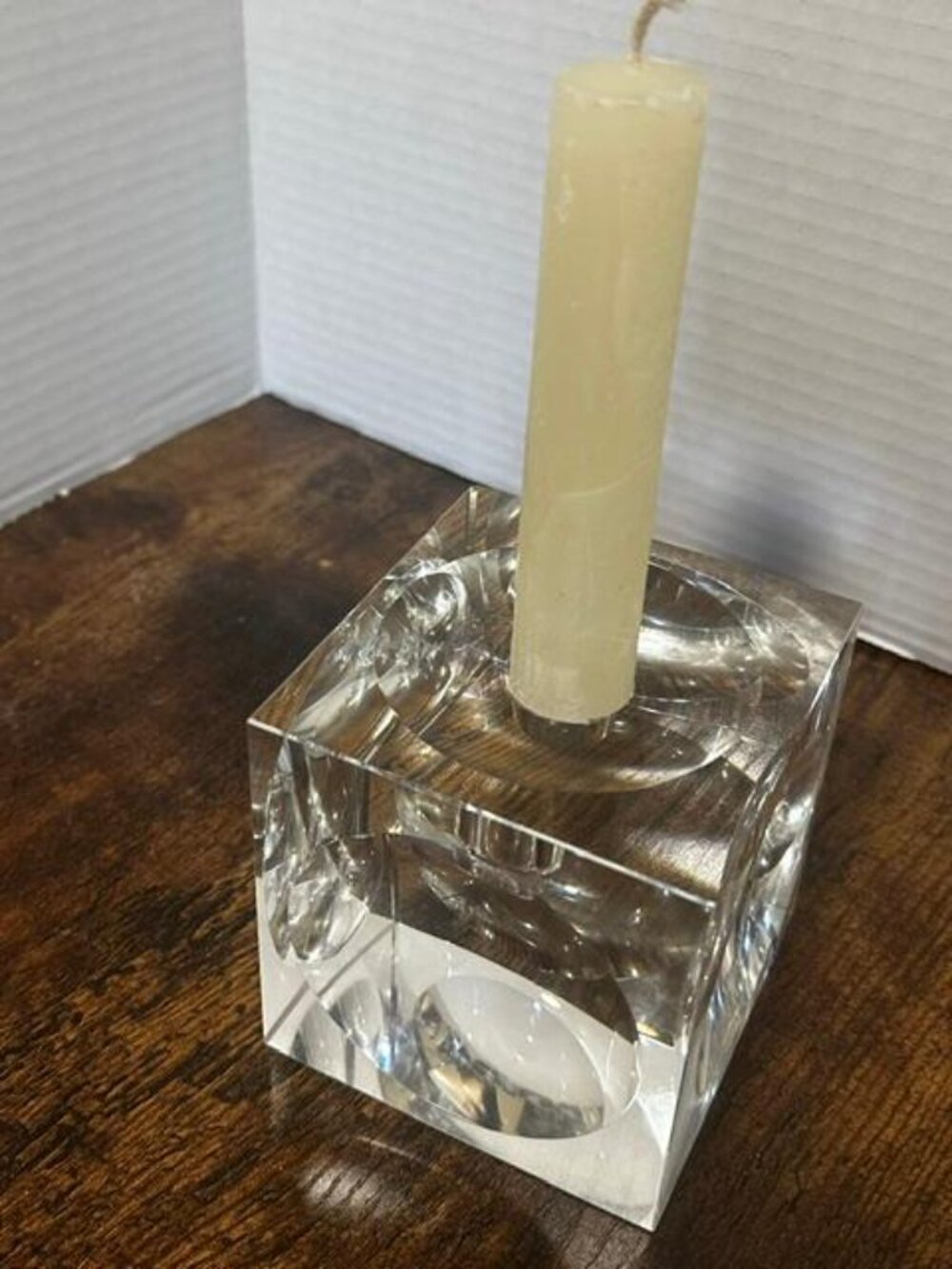 * Vintage Mid Century Crystal Modern Cube Candle Holder Concave Side 3.4 lbs
